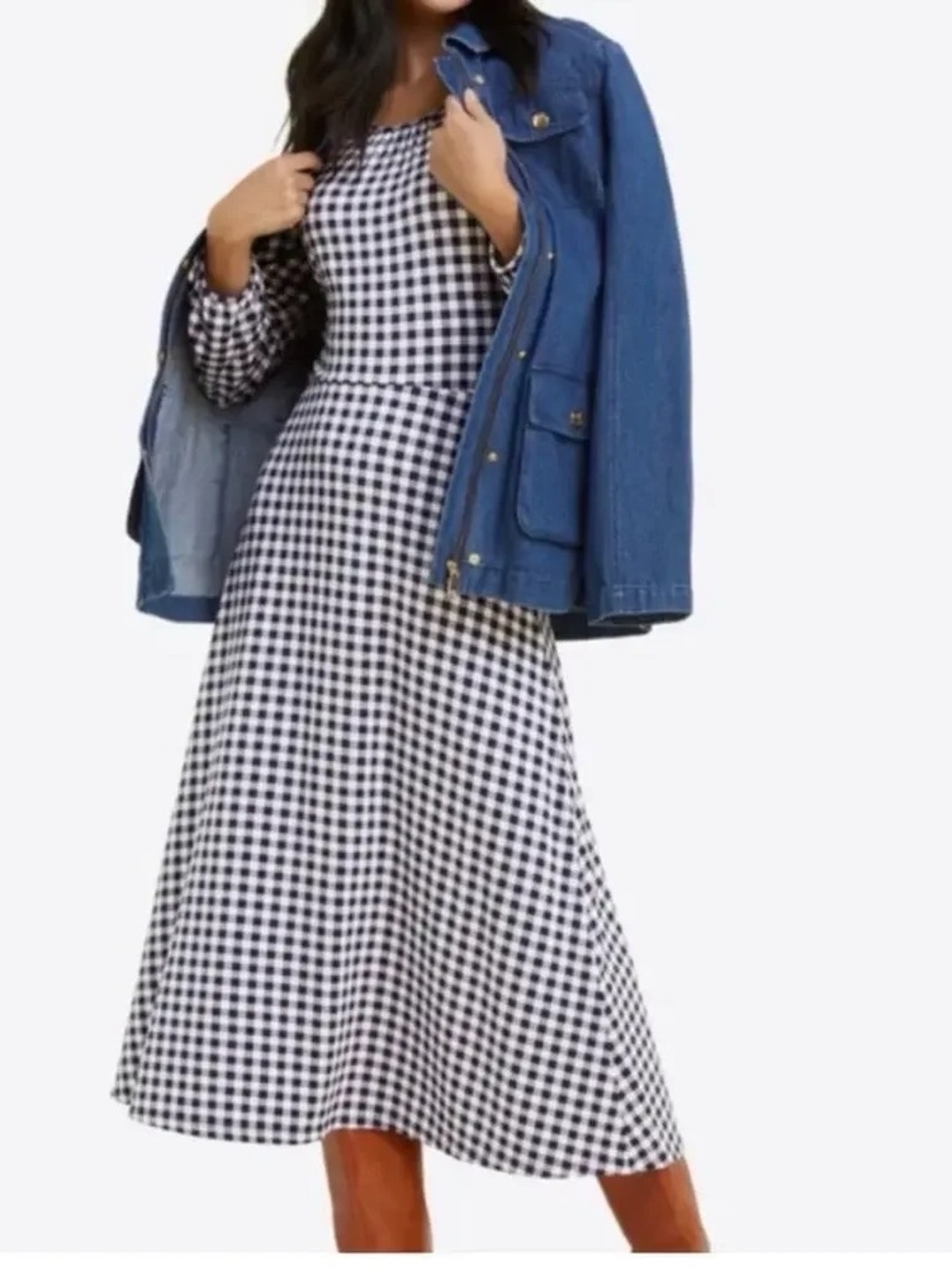 Draper James Fit & Flare Navy Gingham Jersey Dress